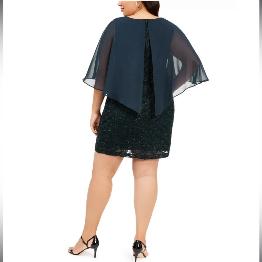 Women’s Formal Dress Plus Size 16W Dark Green Connected Apparel Sequin Cape NWT - Picture 13 of 14